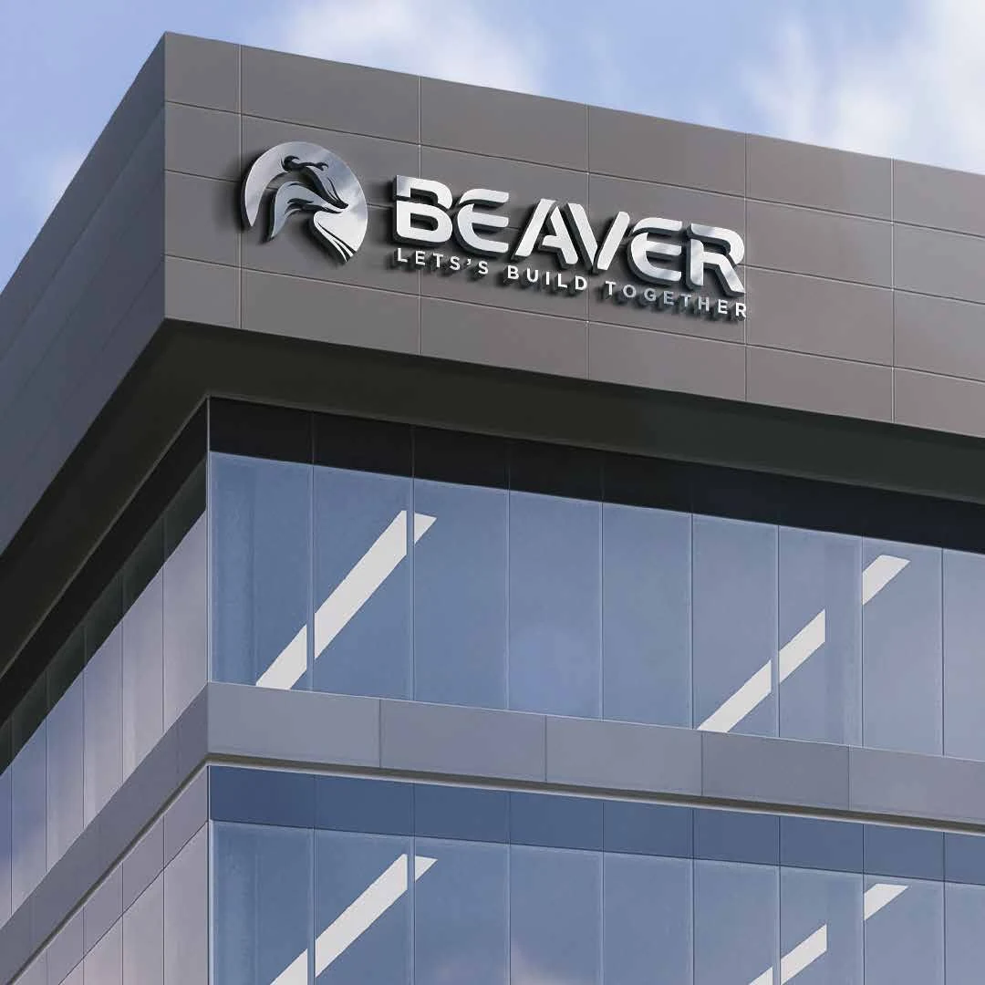 Enseigne Beaver intégrée à la façade d’un commerce, visuel de présentation.